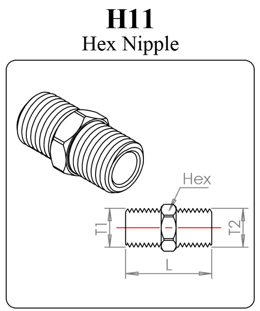 Brass Pipe Fitting, Hex Nipple, Male x Male