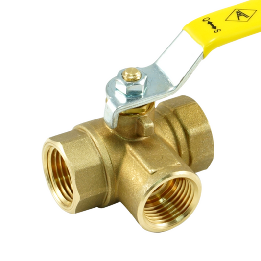 Forged Brass Ball Valve, 3-Way, Female, L-Port, Lead Free Available