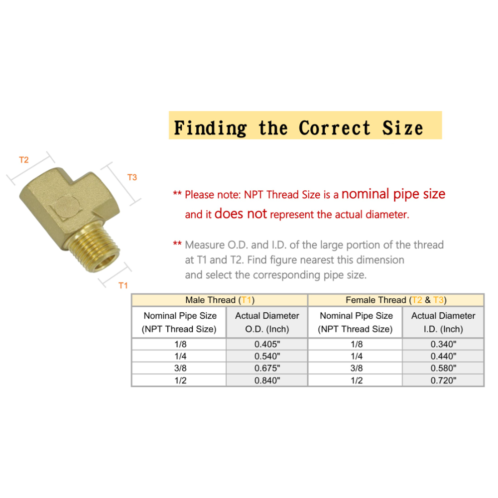 Forged Brass Pipe Fitting, 3-Way Street Tee, Female x Female x Male